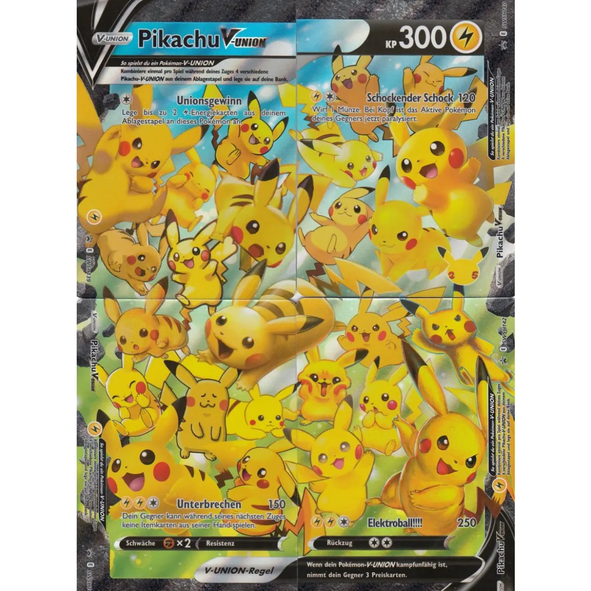 Pikachu V-Union SWSH Promo - 4 Karten die 1 XXL Karte ergeben
