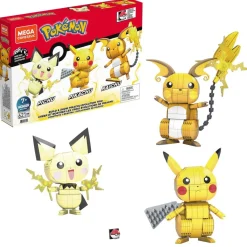 Pokémon Trio Pikachu + Pichu + Raichu - Bauset von Mega Construx (621 Teile)