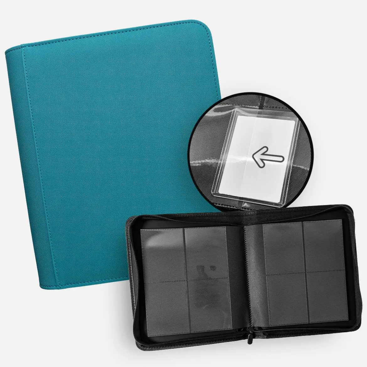 TCG Guru Toploader Zip Binder Xenon Turquoise - 4-Pocket Sideloading