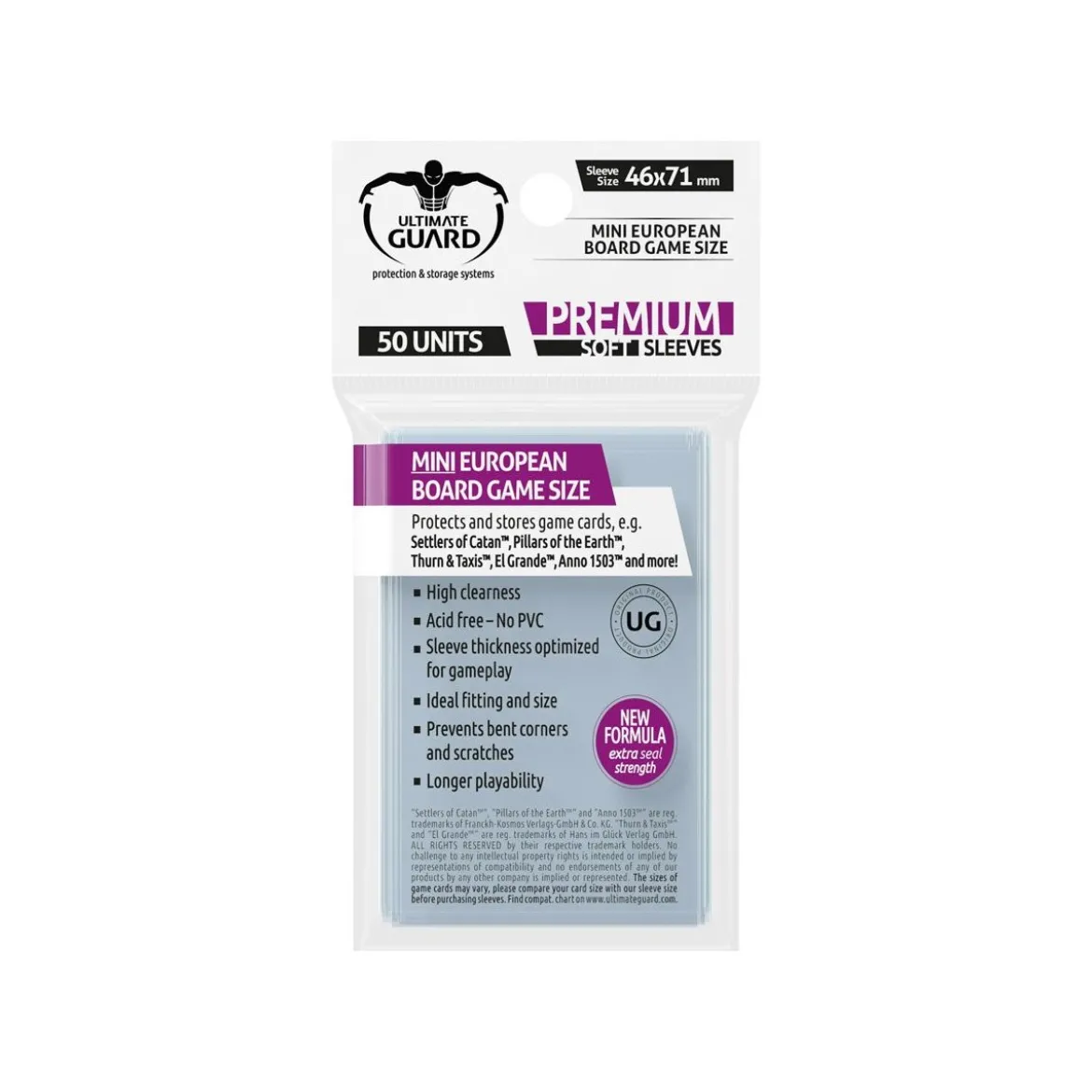 Ultimate Guard Premium Soft Sleeves für Brettspielkarten Mini European (50)