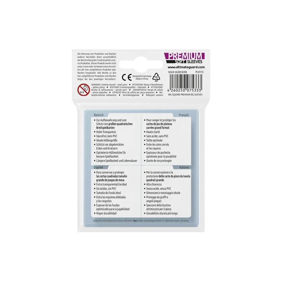 Ultimate Guard Premium Soft Sleeves für Brettspielkarten Quadratisch Groß (50)